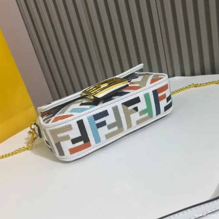 Affordable Mini Fendi Motif Canvas White Multi Bag Baguette FF In 0420 HOT SALE